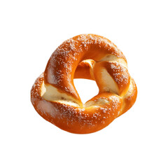 freshly baked pretzel with salt flying around it, soft, chewy texture with a golden-brown crust, isolated on transparent background, png cutout