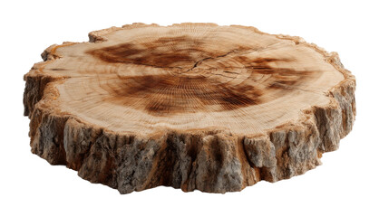 Natural wood slice display rustic home decor top view organic aesthetics isolated on transparent background