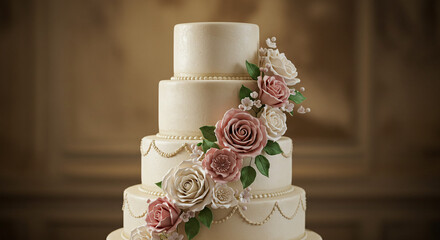 Wedding Cake - Decorated, Elegant, Luxury, Flowers, Fondant, Bride