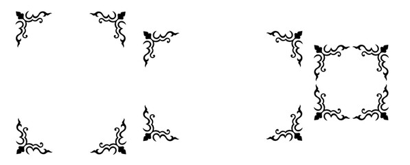 Set of Three Ornamental Floral Corner Frame Variations Composed in Rectangular and Square Layouts for Graphic, Vintage Engraving-Style Vector Borders for Invitations, Certificates, Decorative Projects