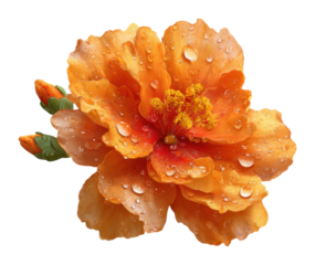 Blooming orange flower with raindrops nature scene view vibrant garden concept isolated on transparent background