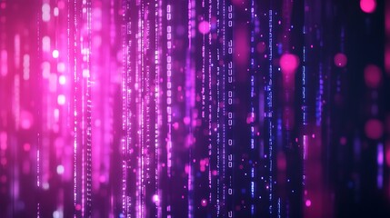 Pink and purple digital code streams falling across a dark background.
