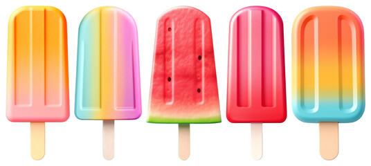 PNG Colorful fruity popsicle variety, element set on transparent background