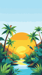 Beautiful Forest Landscape Vector Illustration for Game Wallpaper