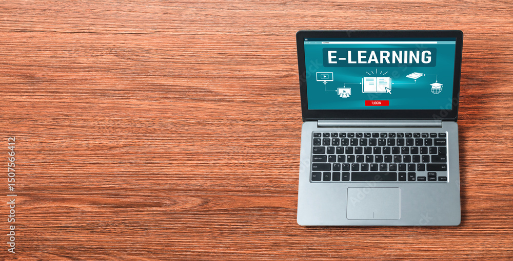 Poster e-learning website with modish sofware for student to study online on the internet network