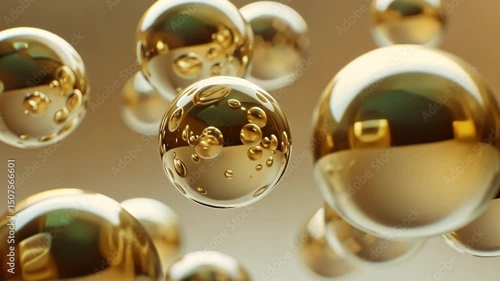 Poster mesmerizing bubbles float in golden liquid, creating beautiful reflection on surface, enhancing visu