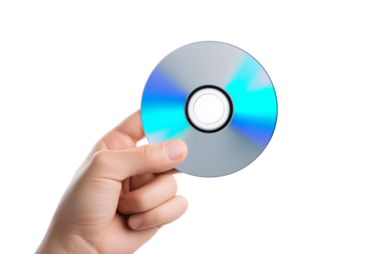 hand holding CD disc isolated on white background