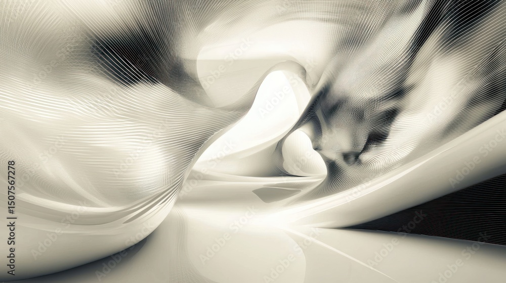 Poster abstract architectural visualization: fluid forms and light play in a modern space