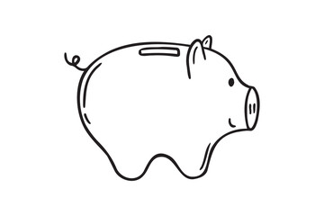 Bank piggy doodle hand drawn icon. Outline drawing coin piggy bank line clipart symbol