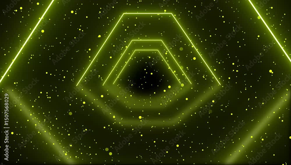 Poster 4k neon glowing triangle tunnel with light lines on a transparent background. neon glowing triangle 