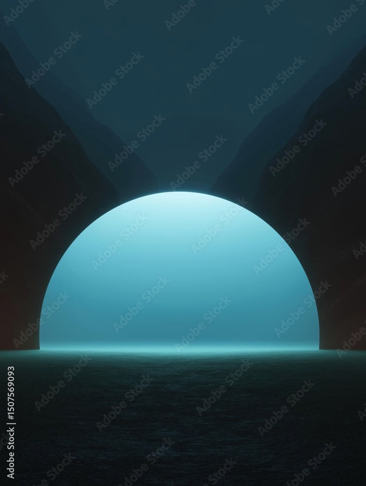 Poster digital illustration of a tunnel with a large archway in the center. the archway is made of dark sto