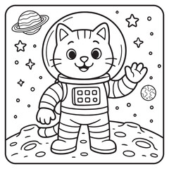 Coloring page for kids  Space Cat Adventure