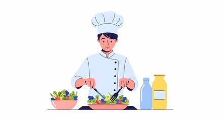Chef Prepares Fresh Salad with Healthy Ingredients in the Kitchen