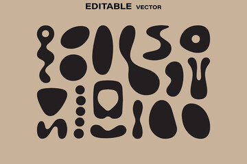 Obraz premium Abstract Organic Shapes Collection in Black on Beige Background Editable Vector Illustration