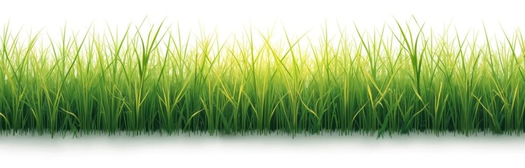 Fototapeta premium Vibrant illustration meadow grass row against white background. Generative AI nature scene perfect for various design needs, fresh growth, green grass, evoking summer joy. Ideal for projects.