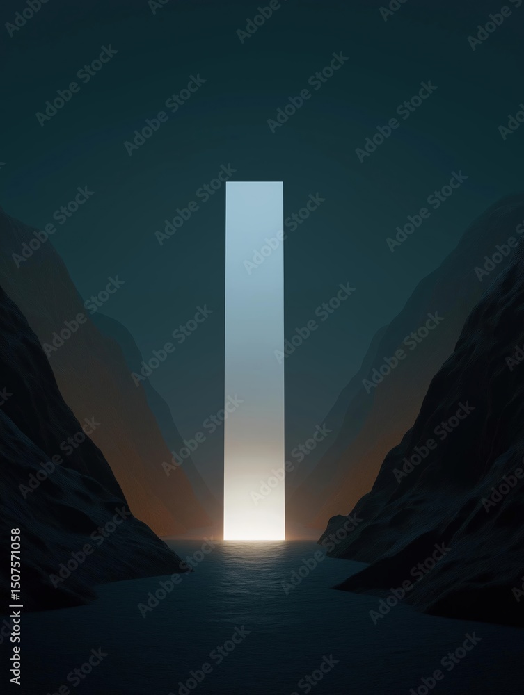 Poster digital illustration of a tall, rectangular structure in the middle of a body of water. the structur