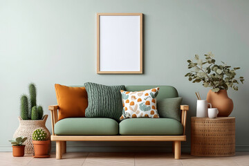 ISO A paper size frame mockup on living room wall