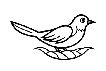 Cute cartoon bird perched on leaves line art illustration
