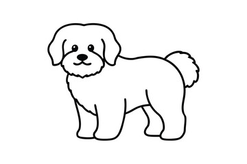 Adorable fluffy dog cartoon outline illustration pet puppy canine friend
