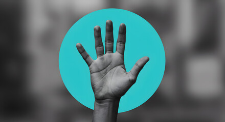 Hand Gesture Palm Signal Symbol Blue Circle Background