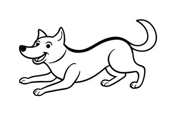 Happy cartoon dog playing fetch line art illustration