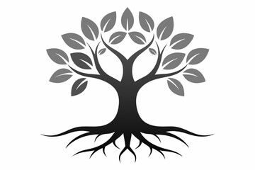 leafy tree illustration with abstract roots