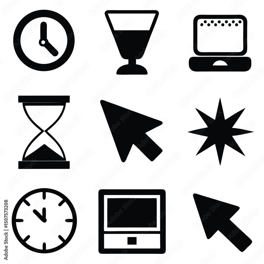 Poster a simple collection of black and white outline icons representing various concepts and elements