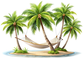 tropical island with palm trees isolated on white background.PNG Transparent file type with high definition picture quality available.