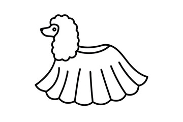 Adorable poodle dog wearing a frilly dress outline illustration