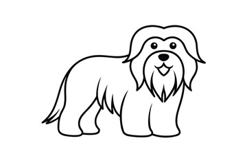 Adorable cartoon bearded collie dog line art illustration