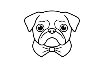 Adorable pug dog wearing a bow tie line art illustration