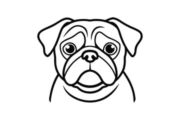 Cute Pug Dog Canine Lineart Illustration Showing a Sweet Animal Pet Portrait