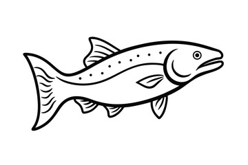 Line art illustration of a salmon fish swimming