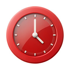 red wall clock isolated on white background.PNG Transparent file type with high definition picture quality available.