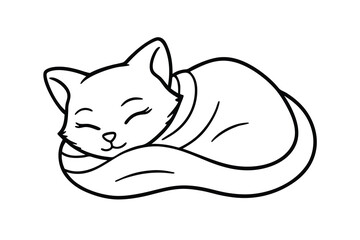 Adorable sleeping kitten curled up in blanket cute cartoon drawing