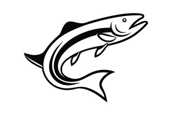 Leaping salmon black and white line art illustration
