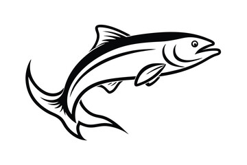 Leaping salmon black and white illustration fish design