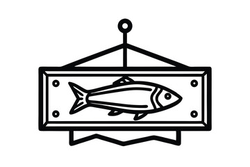 Hanging wooden sign with line art fish design