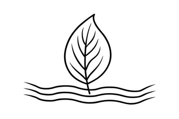 Simple line drawing leaf over water waves nature icon