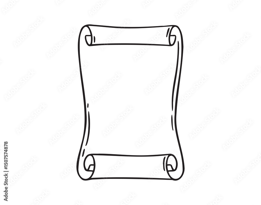 Poster ancient empty scroll doodle hand drawn, ancient medieval paper outline icon. outline vector paper sc