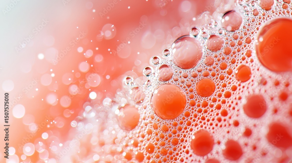 Aufkleber abstract close-up of bubbles and foam in a vibrant red-orange liquid, creating a dynamic and colorfu