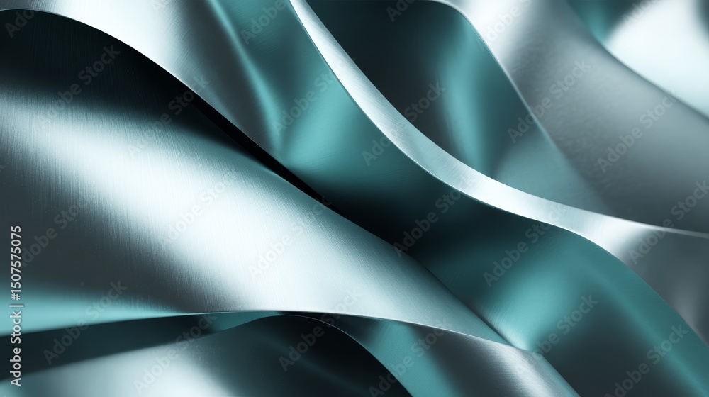 Aufkleber flowing waves of silky fabric in cool tones captured from a close perspective, evoking elegance and 