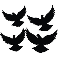 Obraz premium Silhouette collection of four soaring doves representing peace and tranquility for various designs