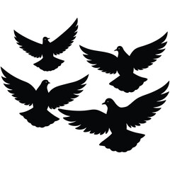 Fototapeta premium Silhouette illustration of four flying doves representing peace freedom and spiritual concepts