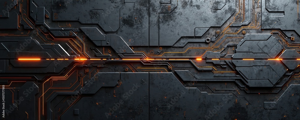 Poster abstract illustration of futuristic technology. sci-fi circuit pattern on weathered surface. cyberpu