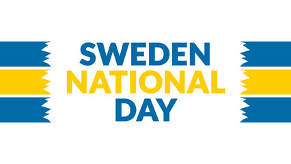 Sweden National Day text with side lines on a White background. Which is observed every year in June to celebrate Sweden National Day.