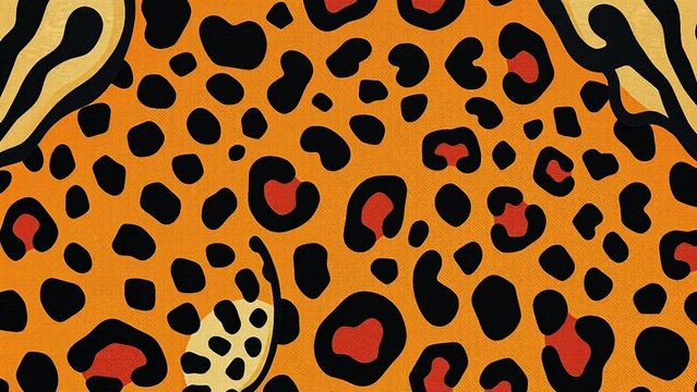 Klassisches Leopard-Muster mit roten Akzenten, k&uuml;nstlerisch interpretiert &ndash; ideal f&uuml;r Fashion-Designs, Stoffdrucke oder trendige Hintergr&uuml;nde.