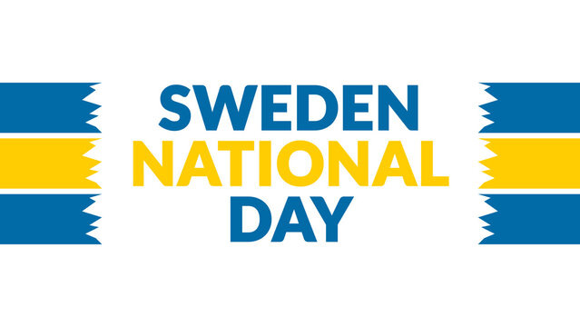 Sweden National Day text with side lines on a White background. Which is observed every year in June to celebrate Sweden National Day.