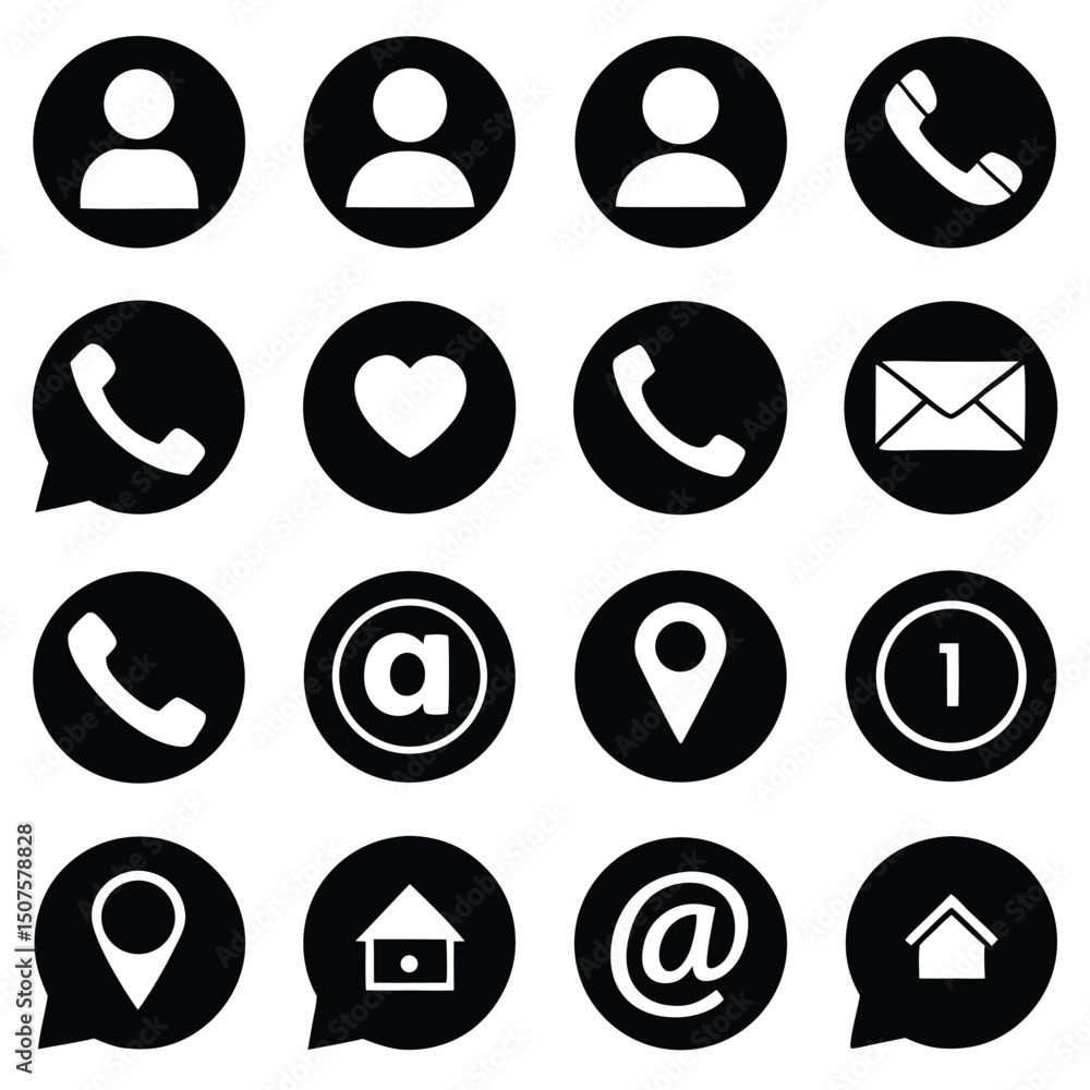 Poster simple collection of black and white communication and contact icons for interface design and use