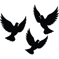 Obraz premium Three black dove silhouettes soaring against white background representing peace freedom and grace